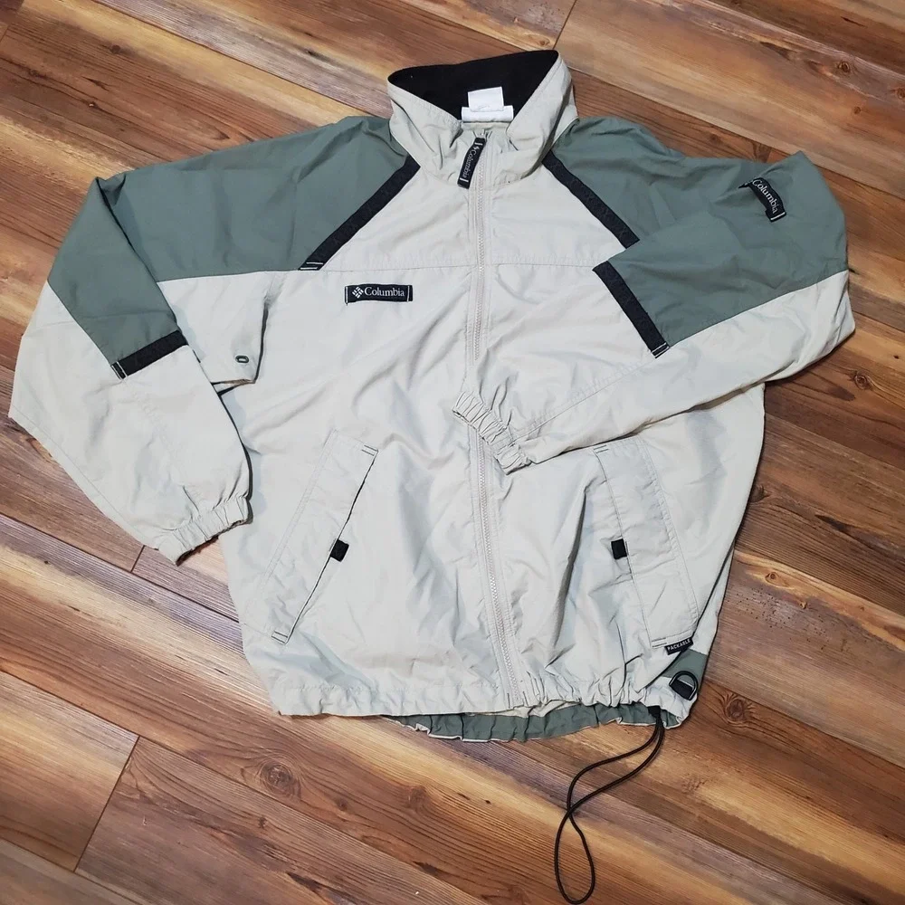 Columbia Mens Packable Windbreaker Jacket Grey Green Full Zip Large Mesh Lined